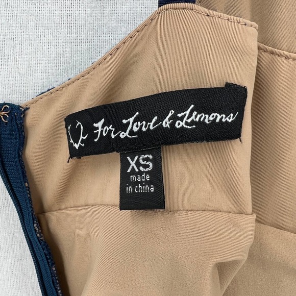 FOR LOVE & LEMONS Gianna Lace Midi Dress Womens XS Blue Bodysuit Bodycon - Picture 7 of 12